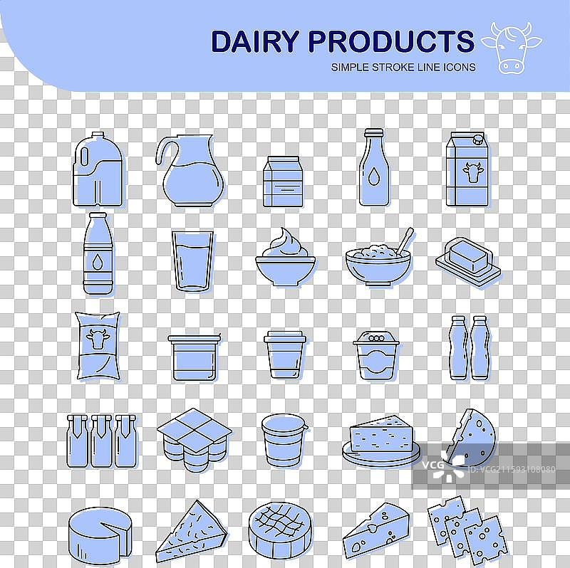 乳制品线条图标集简单符号图片素材