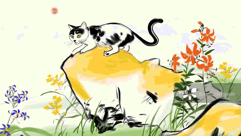 水墨画 可爱 动物 猫 宠物图片素材