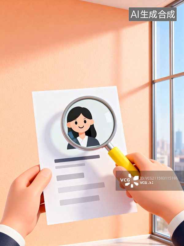 【AI数字艺术】HR放大镜筛选简历招聘插画图片素材