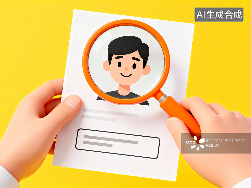 【AI数字艺术】HR放大镜筛选简历招聘插画图片素材