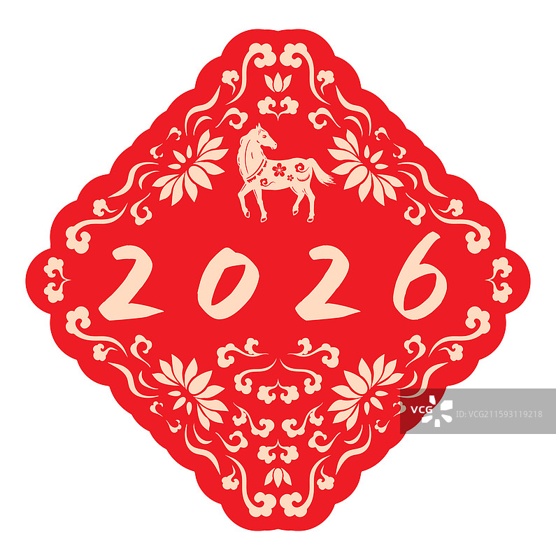 马年2026年春节剪纸设计模板图片素材