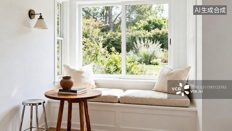 【AI数字艺术】清新舒适的白色飘窗空间图片素材