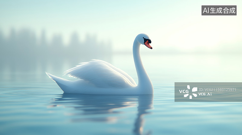 【AI数字艺术】湖面上的优雅白天鹅图片素材