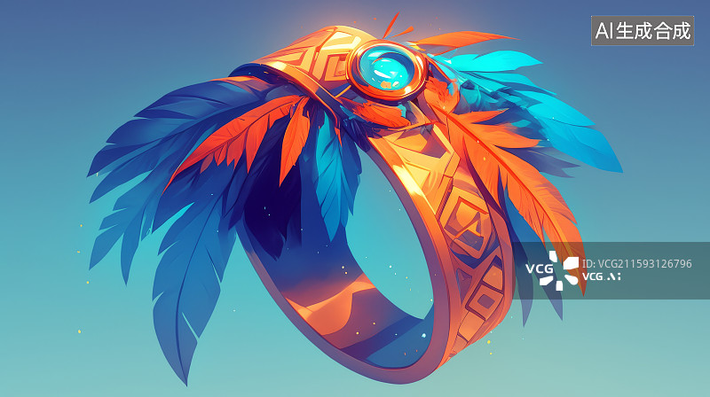 【AI数字艺术】羽毛装饰的神秘环形艺术品图片素材