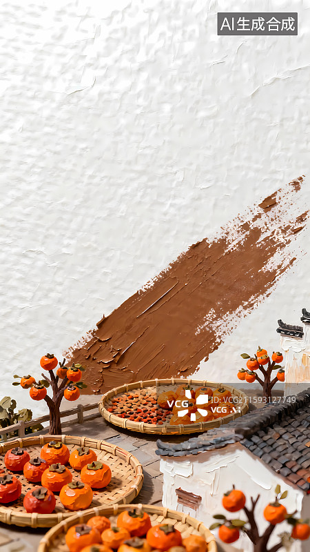 【AI数字艺术】秋季丰收柿柿如意图微型景观图片素材