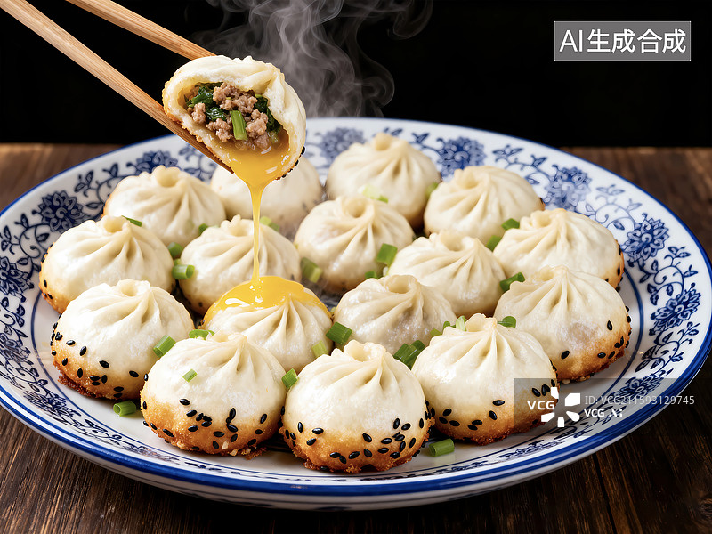 【AI数字艺术】一盘灌汤小笼包特写图片素材