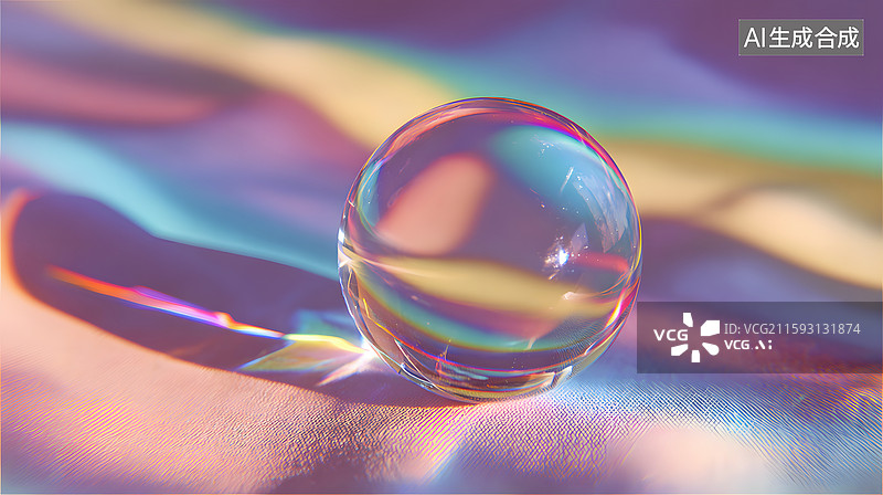 【AI数字艺术】光影绚丽的彩虹色水晶球图片素材
