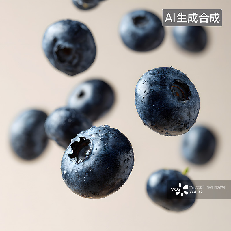 【AI数字艺术】悬浮的蓝莓特写图片素材