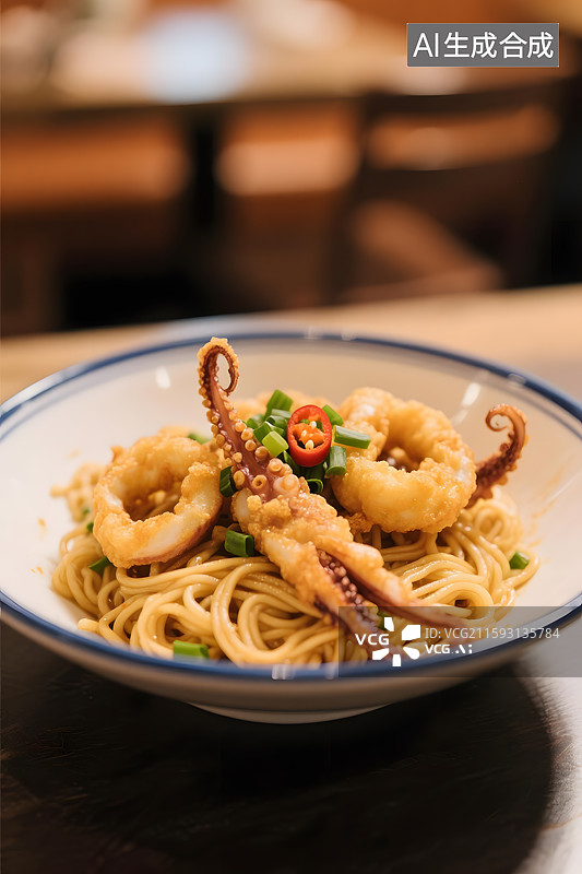 【AI数字艺术】炸鱿鱼面图片素材