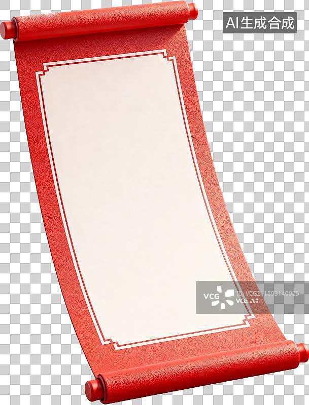 【AI数字艺术】三维图形中国风打开的空白画轴卷轴免抠元素图片素材