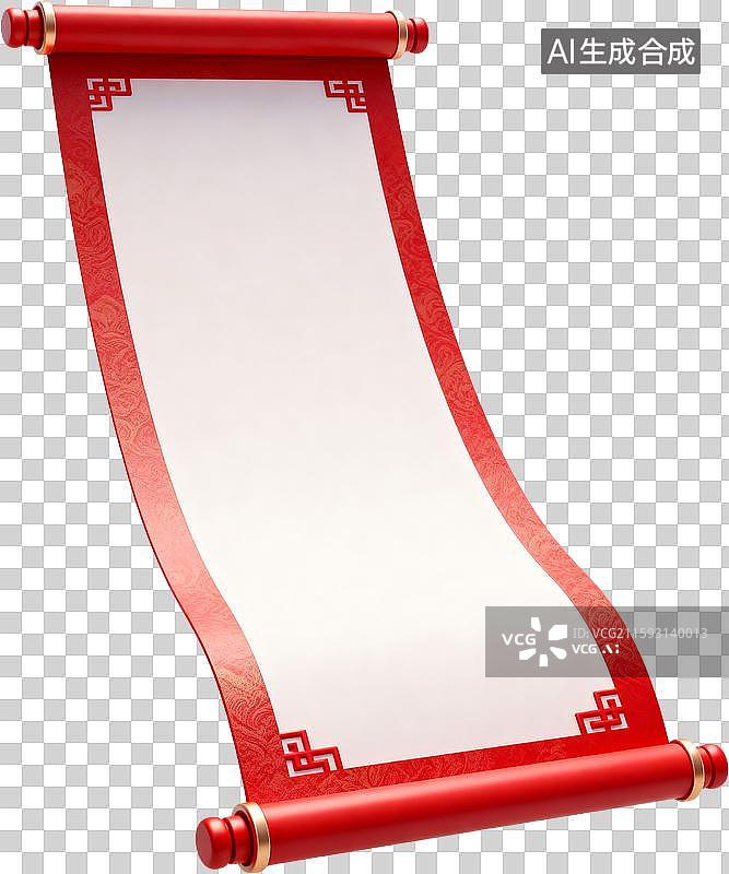【AI数字艺术】三维图形中国风打开的空白画轴卷轴免抠元素图片素材
