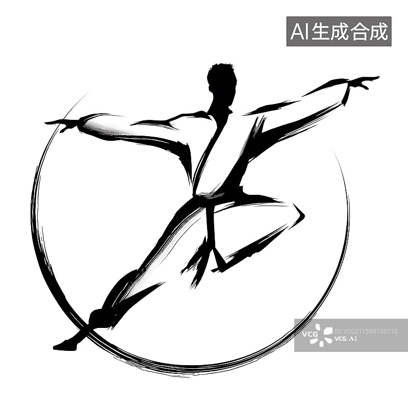 【AI数字艺术】正在练武术的人黑白标识图片素材
