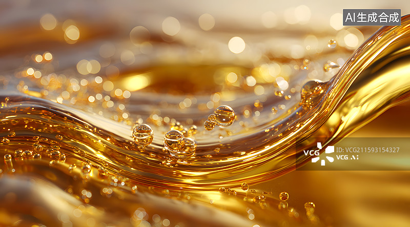【AI数字艺术】金色流动的香油液体图片素材