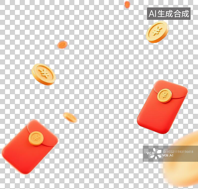 【AI数字艺术】电商促销红包金币漂浮免抠元素图片素材