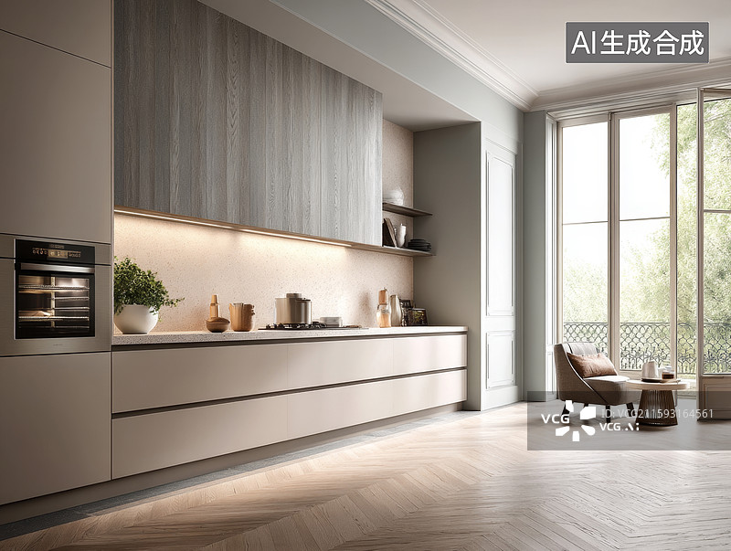 【AI数字艺术】现代简约厨房与客厅空间图片素材