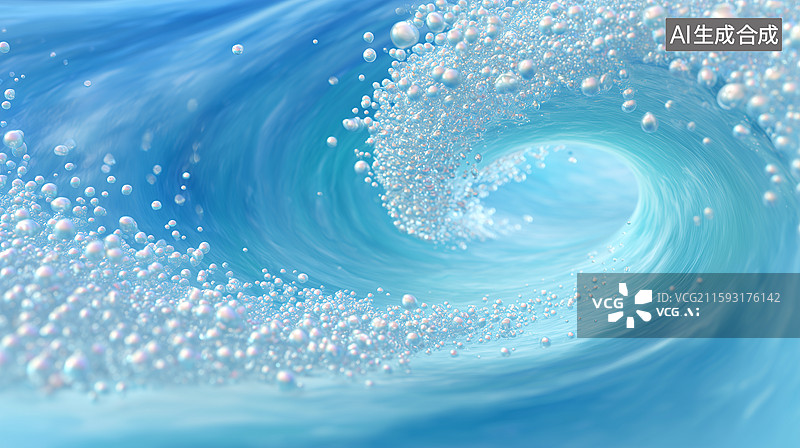 【AI数字艺术】蓝色海浪泡沫漩涡场景图片素材