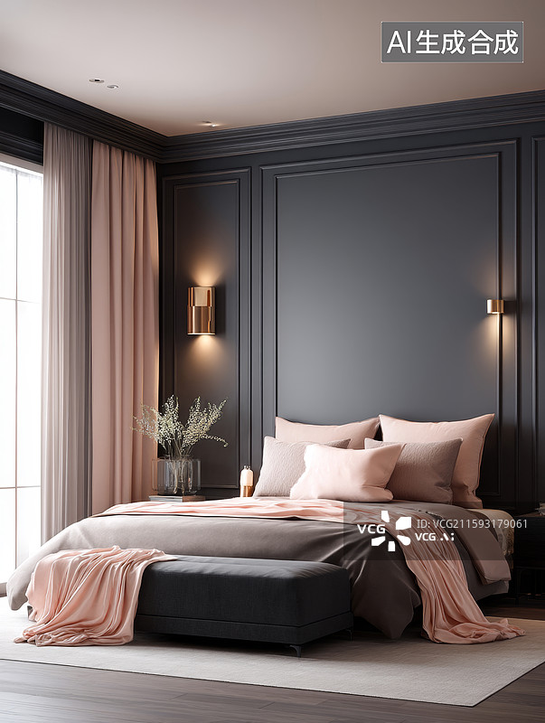 【AI数字艺术】现代卧室温馨布置图片素材