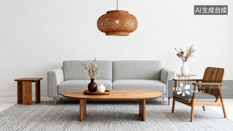 【AI数字艺术】现代室内吊灯沙发茶几家居样板间场景图片素材