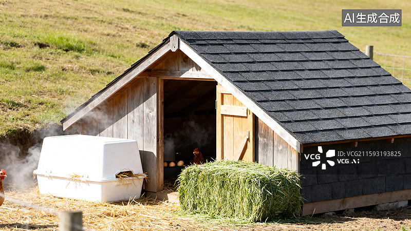 【AI数字艺术】户外小型木制鸡舍图片素材