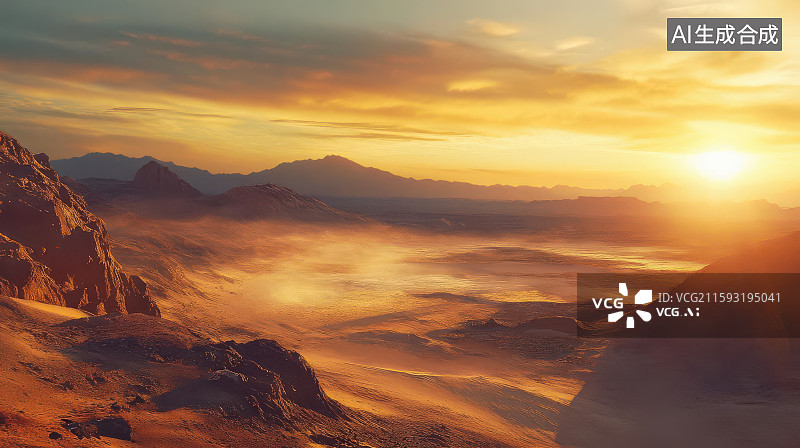 【AI数字艺术】山脊日出金色光芒云雾自然风光图图片素材