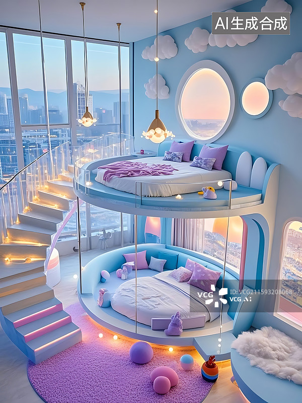 【AI数字艺术】梦幻少女公主房图片素材