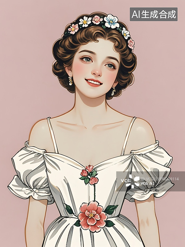 【AI数字艺术】优雅少女花冠写真图片素材