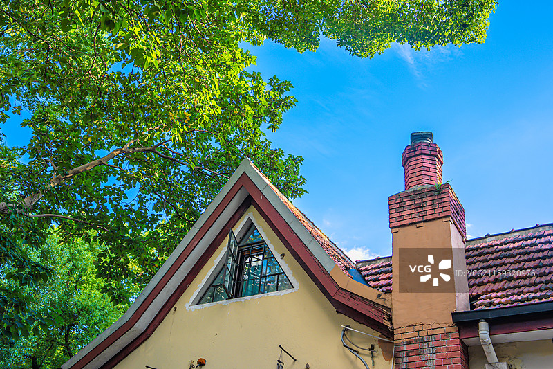 夏天绿色梧桐树下的武康路 优秀历史建筑 老洋房 衡复风貌区图片素材