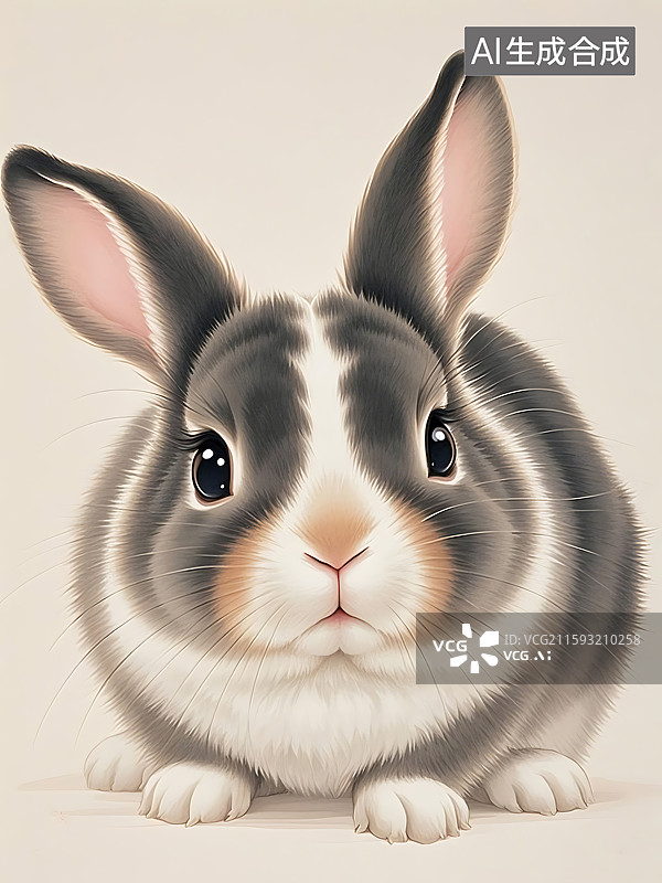 【AI数字艺术】可爱灰兔高清图片图片素材