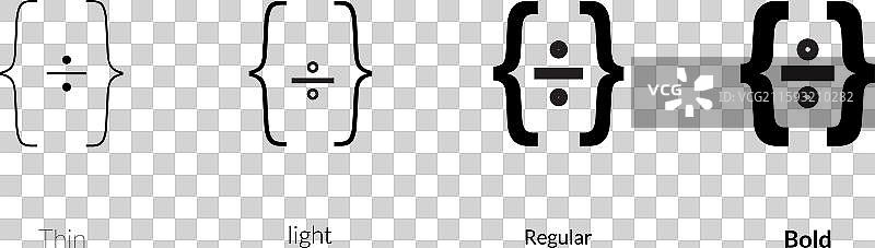 代码加号图标，细体、轻体、常规体和粗体风格图片素材