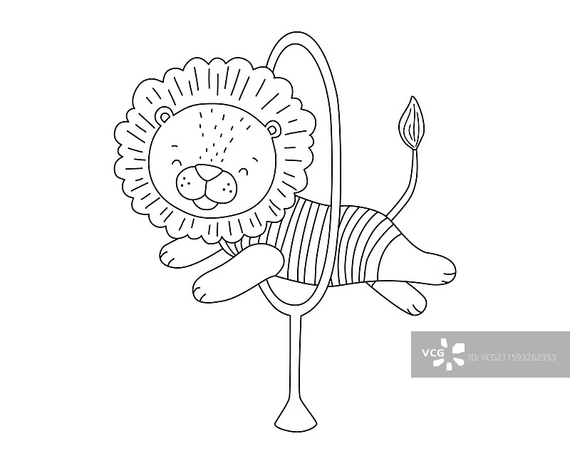 可爱的马戏团狮子手绘搞笑动物轮廓图片素材