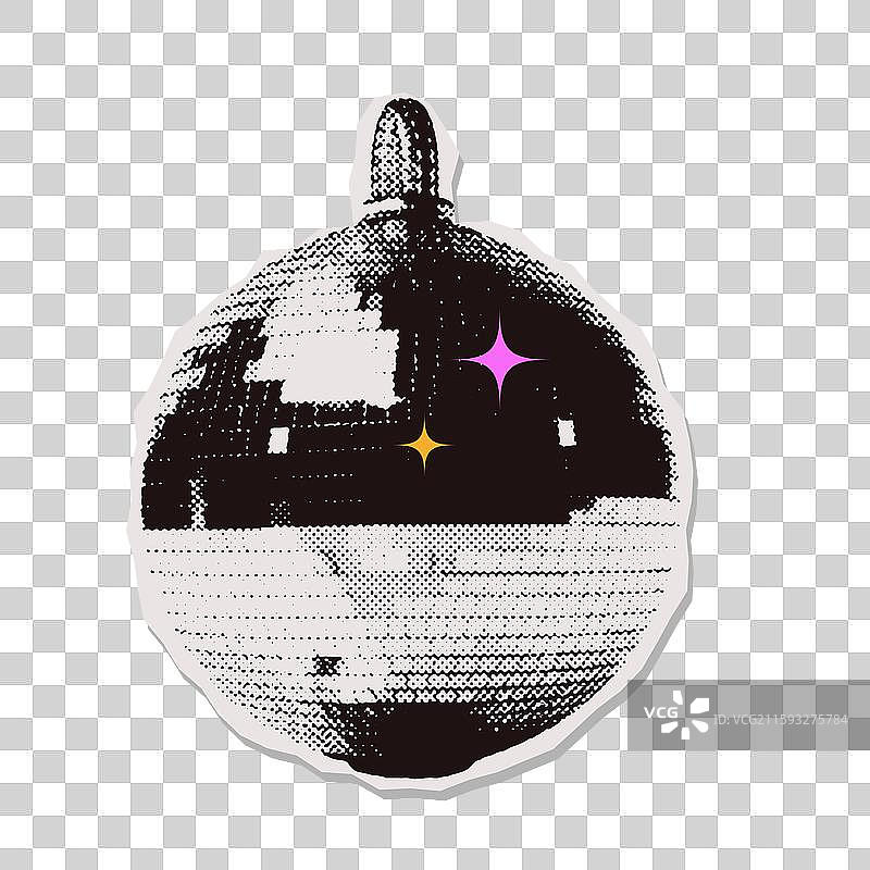 迪斯科球半色调拼贴贴纸撕裂图片素材