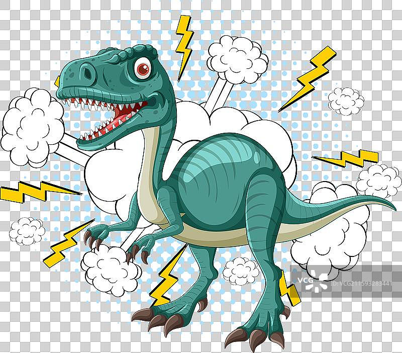 卡通恐龙与闪电和云彩图片素材