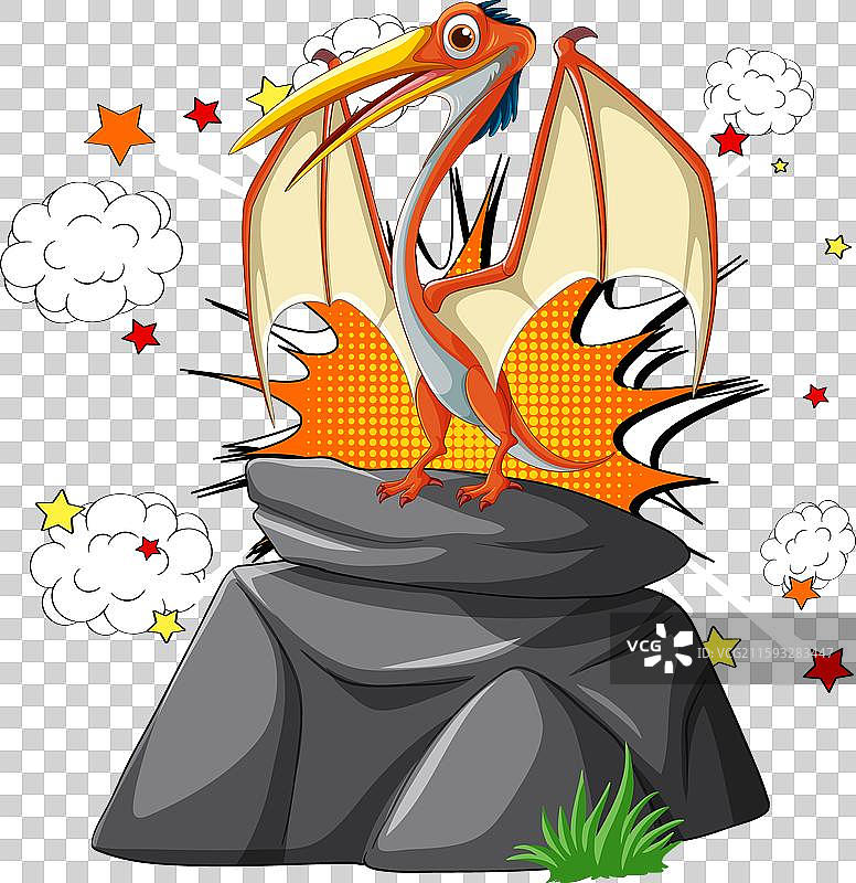 五彩斑斓的翼龙栖息在岩石上图片素材