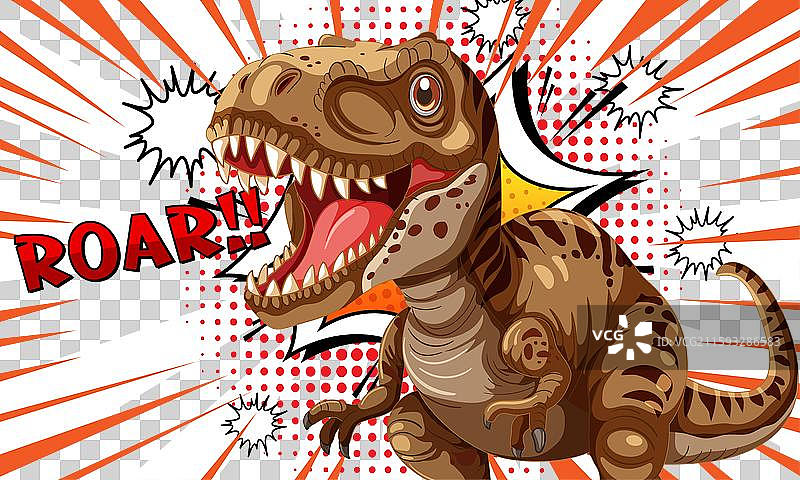 一只在漫画风格中咆哮的恐龙图片素材