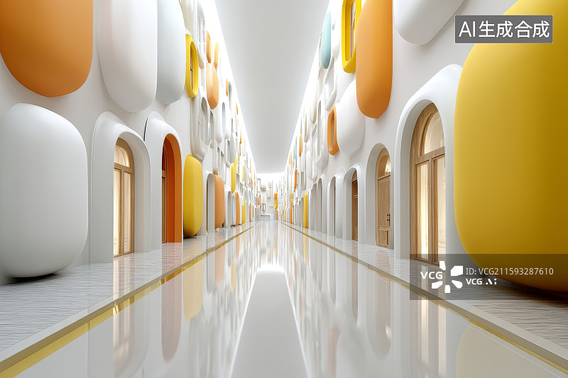 【AI数字艺术】现代艺术长廊，色彩斑斓的拱门设计图片素材