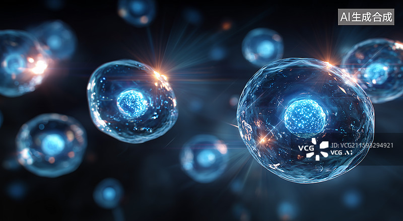 【AI数字艺术】液态细胞蓝光核心折射图片素材