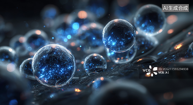 【AI数字艺术】液态细胞蓝光核心折射图片素材