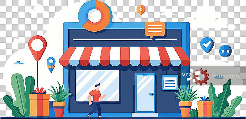 商店橱窗与象征顾客吸引的磁铁图片素材