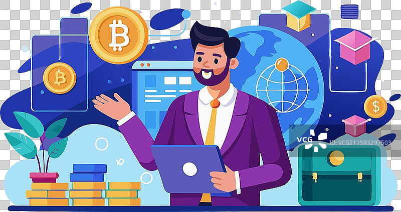 区块链专家与比特币和教育图标图片素材