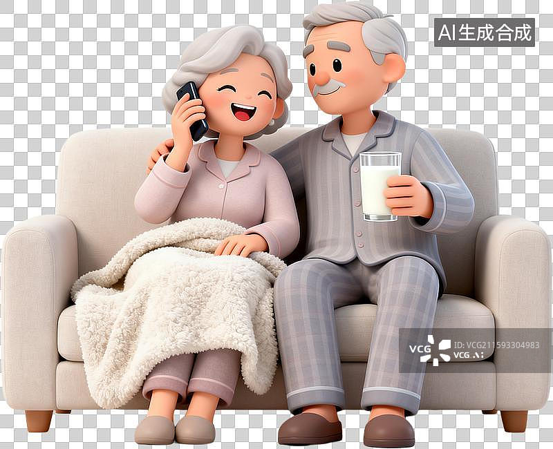 【AI数字艺术】手机接电话的老年人卡通3D插画免抠元素图片素材