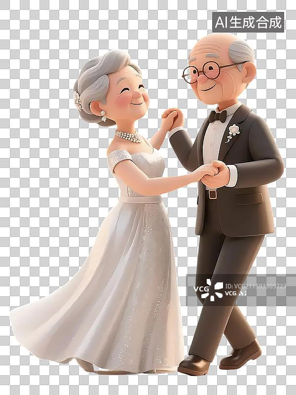 【AI数字艺术】AIGC：3D卡通老年夫妇幸福的跳舞共舞图片素材