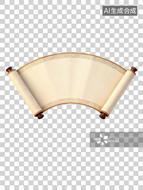 【AI数字艺术】3D风格打开的卷轴空白画卷国潮复古风格图片素材