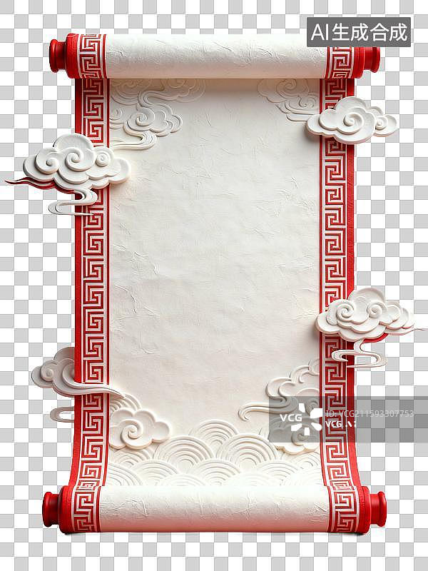 【AI数字艺术】3D风格打开的卷轴空白画卷国潮复古风格图片素材