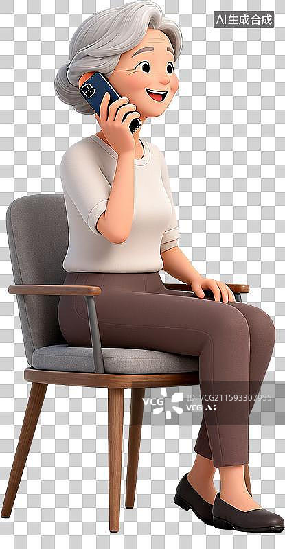 【AI数字艺术】3d老人坐在椅子上打电话图片素材