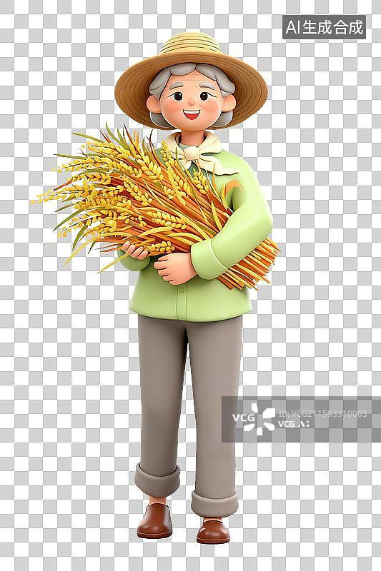 【AI数字艺术】3D三维农民抱着丰收麦穗稻谷元素图片素材