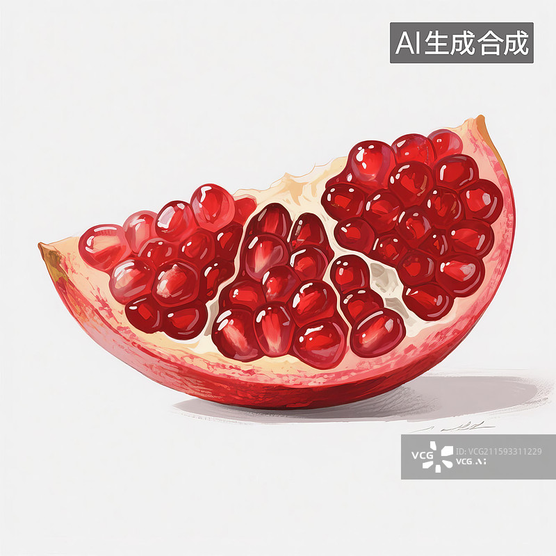 【AI数字艺术】一块切开的饱满多汁红色石榴插画图片素材