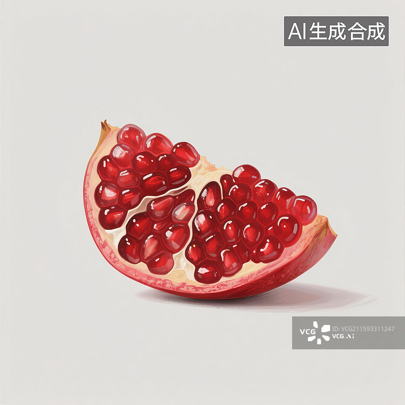 【AI数字艺术】一块切开的饱满多汁红色石榴插画图片素材