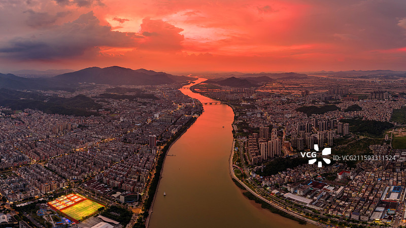 斗门黄杨河晚霞图片素材