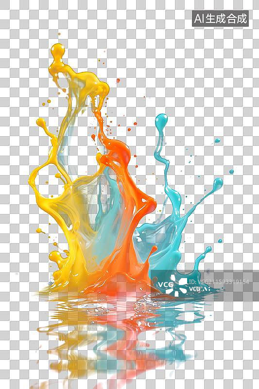 【AI数字艺术】飞溅的多色油墨高速摄影定格特写PNG免抠元素图片素材