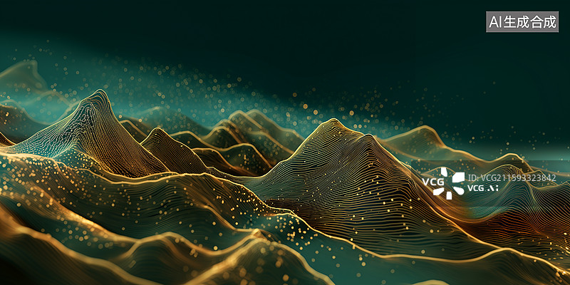 【AI数字艺术】金线山河翠背景粒子图片素材